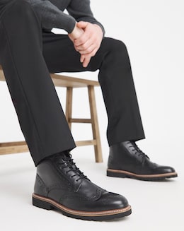 Brogue Leather Lace Up Boot Wide
