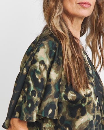 Womens Satin Angel Sleeve Top - Animal