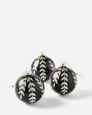 6 Black & Gold Leaf Baubles