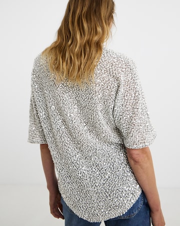 Mono Sequin Popcorn V Neck Top