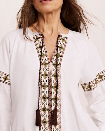 Julipa Embroidered Tie Front Jersey Blouse