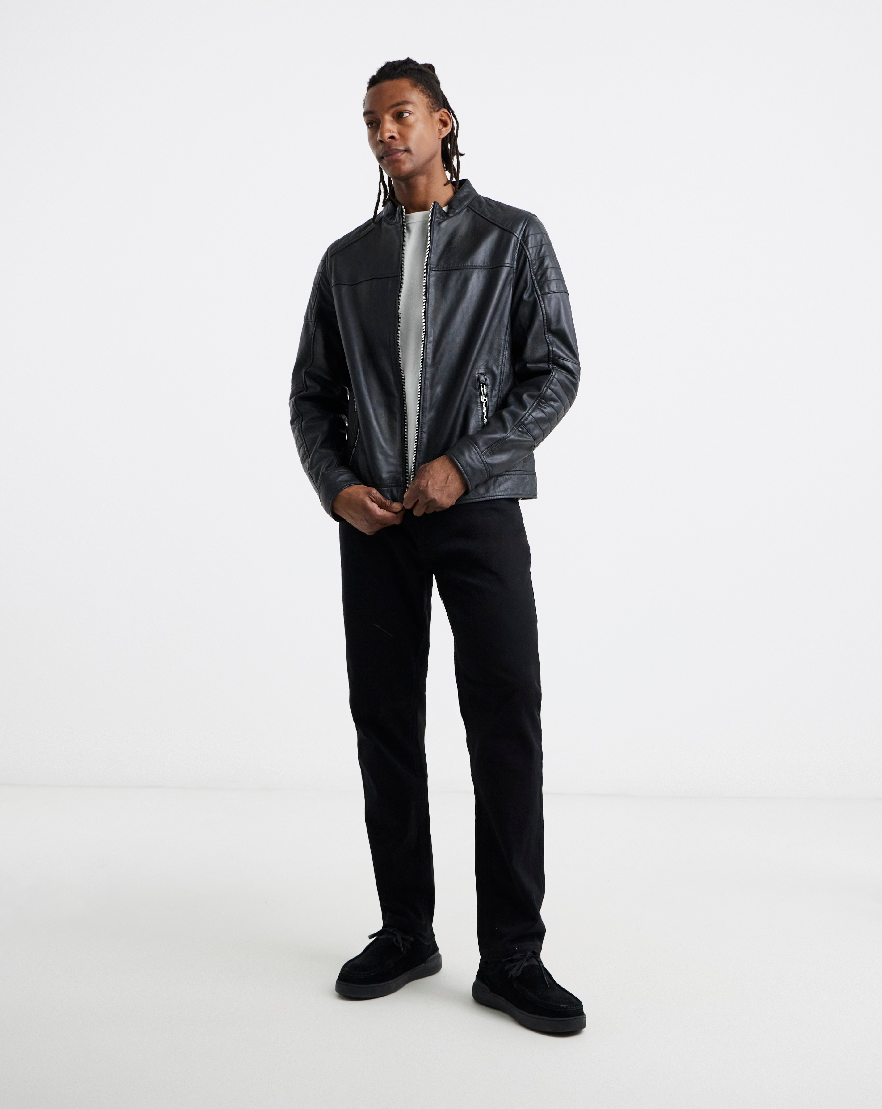 Black Leather Racer Jacket | JD Williams