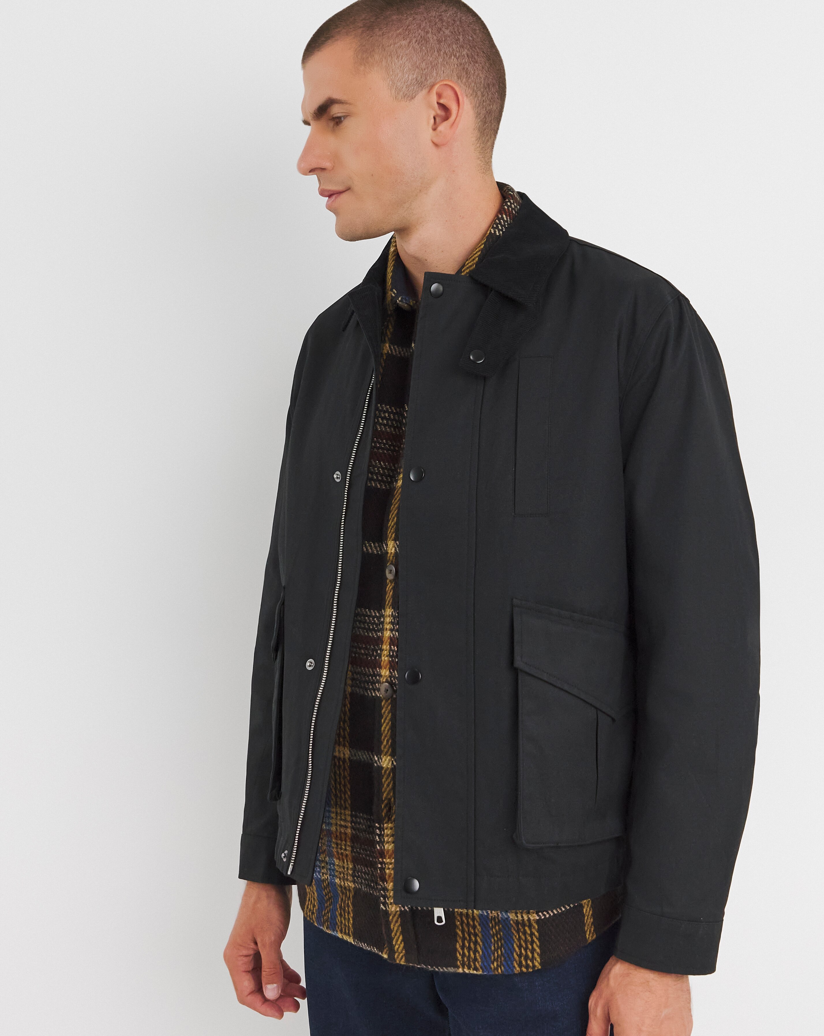 Black Wax Cord Collar Jacket | JD Williams