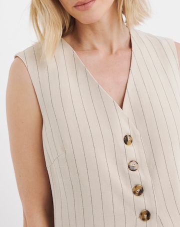 Stripe Linen Mix Longline Waistcoat