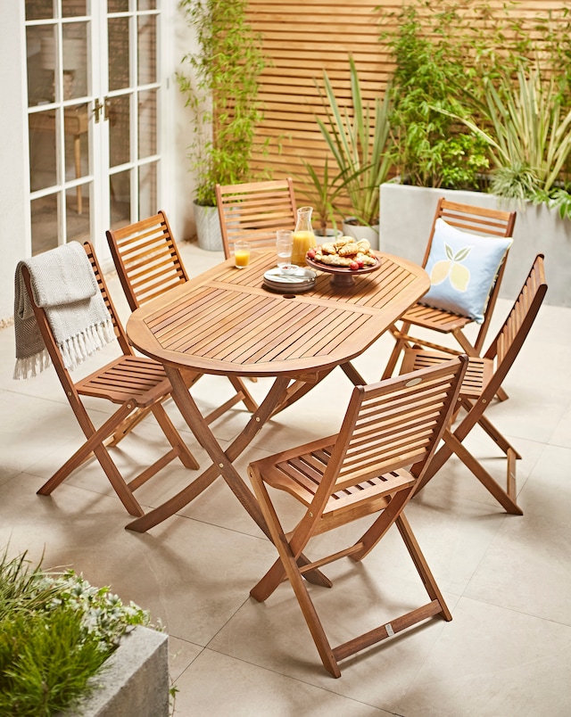 Charles Bentley Wooden Furniture Patio Oval Table & 6 Chairs (7 Piece Set)