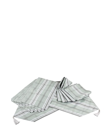 Waterside 13 Piece Grey Tartan Table Runner, Placemat & Napkin Set