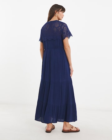 Crinkle Broderie Trim Smock Dress