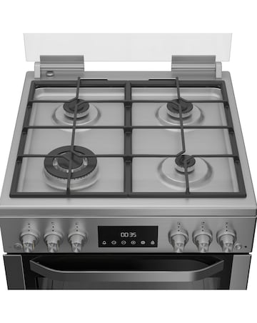 Hotpoint HDG6GDCWX 60cm Gas Double Cooker with Glass Lid - Stainless Steel