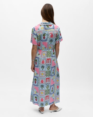OBJECT Short Sleeve Postcard Print Midi Dress
