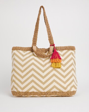 Natural Raffia Chevron Beach Bag