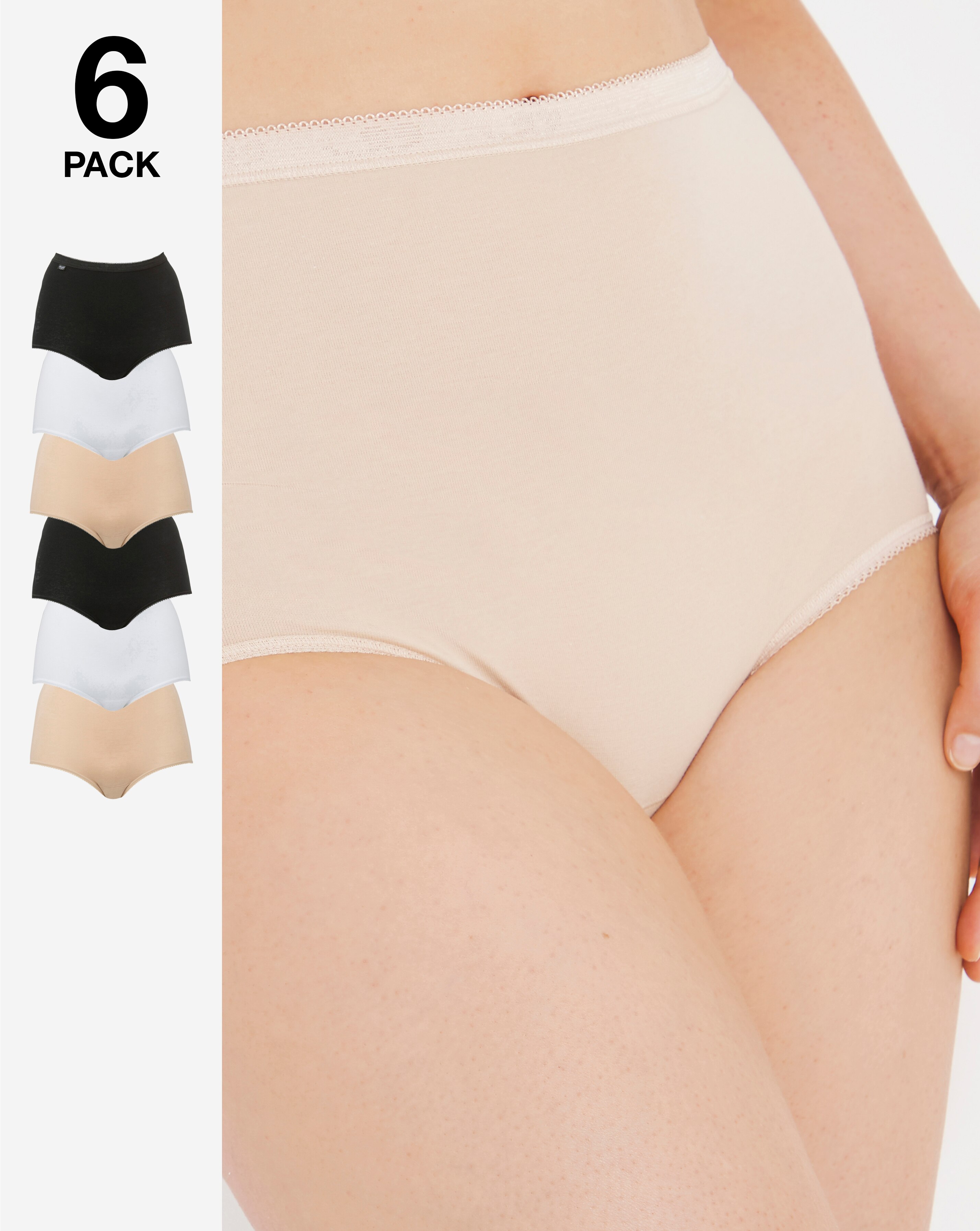 Sloggi (6 Pack) Basic Maxi Cotton Knickers White/Black/Skin