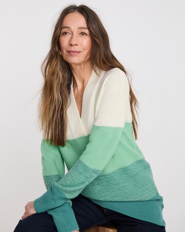 Green Stripe V Neck Curved Hem Tunic