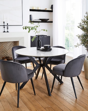 Brock Round Dining Table with 4 Emilie Velvet Chairs
