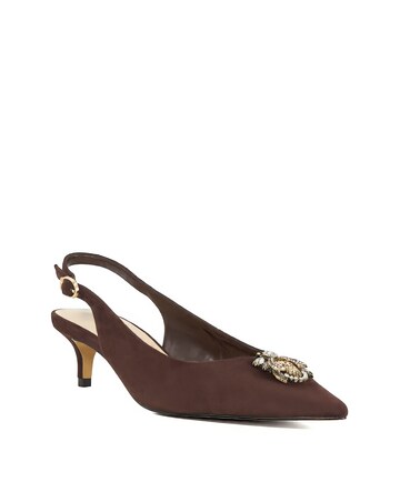 Dune Context Brown Suede Embellished Slingback Kitten Heels Standard Fit