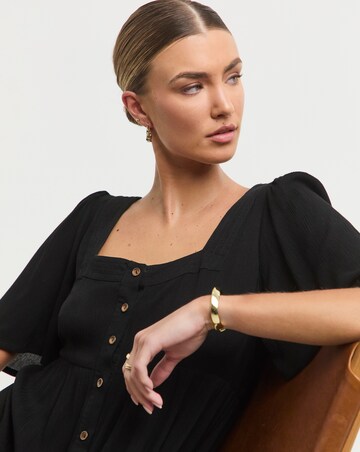 Simply Be Black Crinkle Button Through Maxi Dress