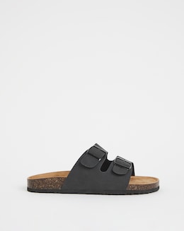 Black Buckle Strap Sandals Wide Fit