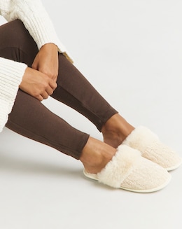 Dana Faux Fur Trim Mule Slippers - Extra Wide Fit (EEE)