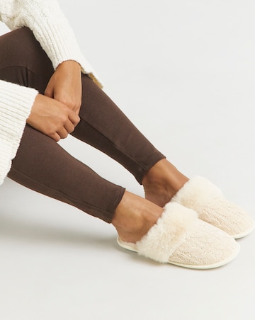 Dana Faux Fur Trim Mule Slippers - Wide Fit (E)