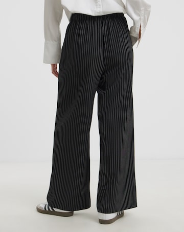 Black Pinstripe Drawstring Wide Leg Trouser