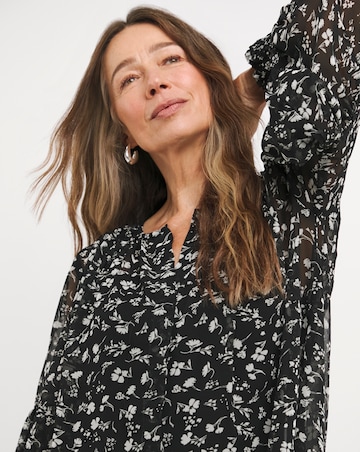 Womens Georgette Blouson Sleeve Blouse- Mono Floral