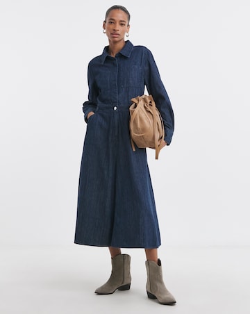 Pure Cotton Indigo A Line Shirt Dress