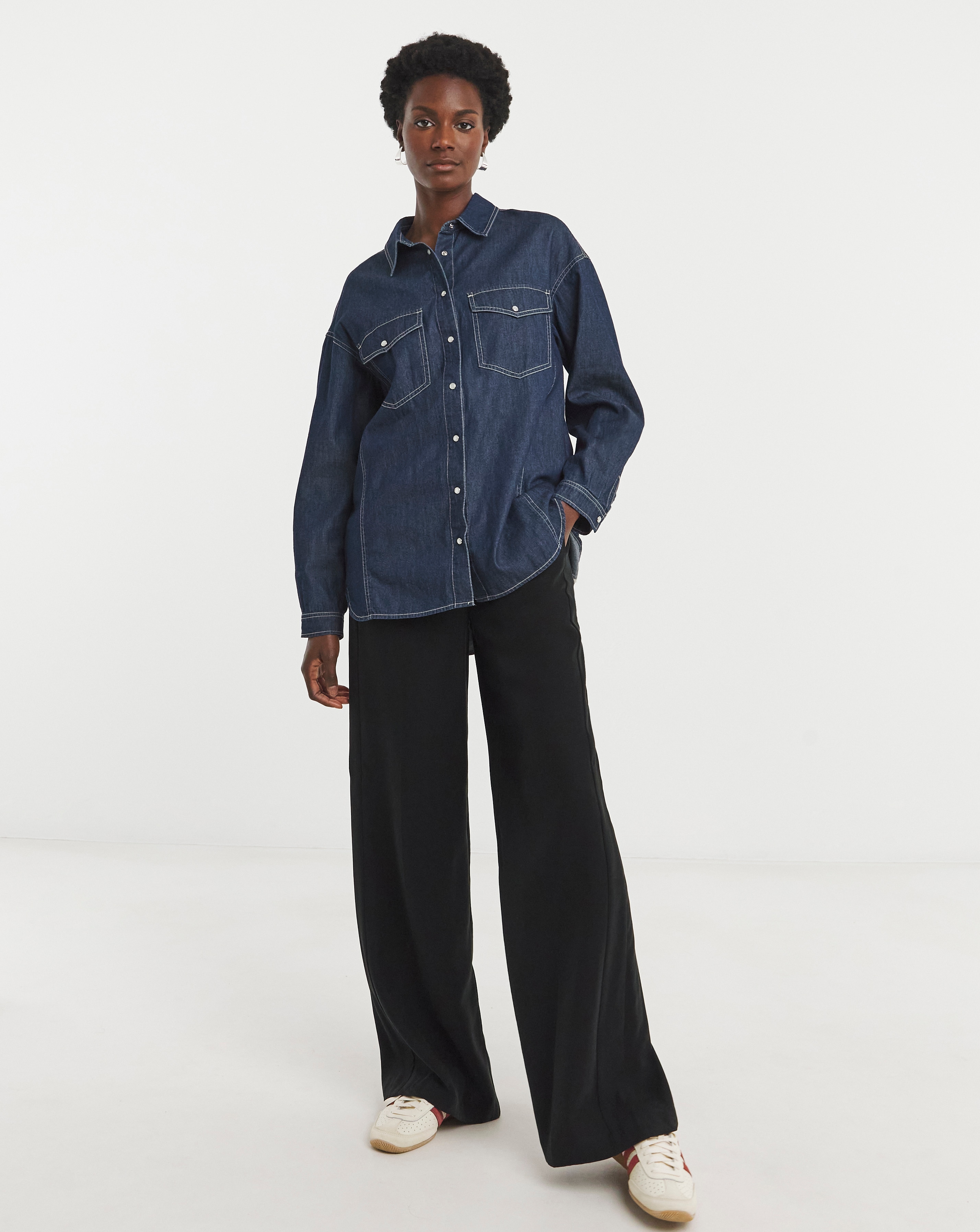 Pure Cotton Dark Blue Relaxed Denim Shirt | JD Williams