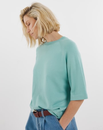 Teal Half Sleeve Knitted T-shirt