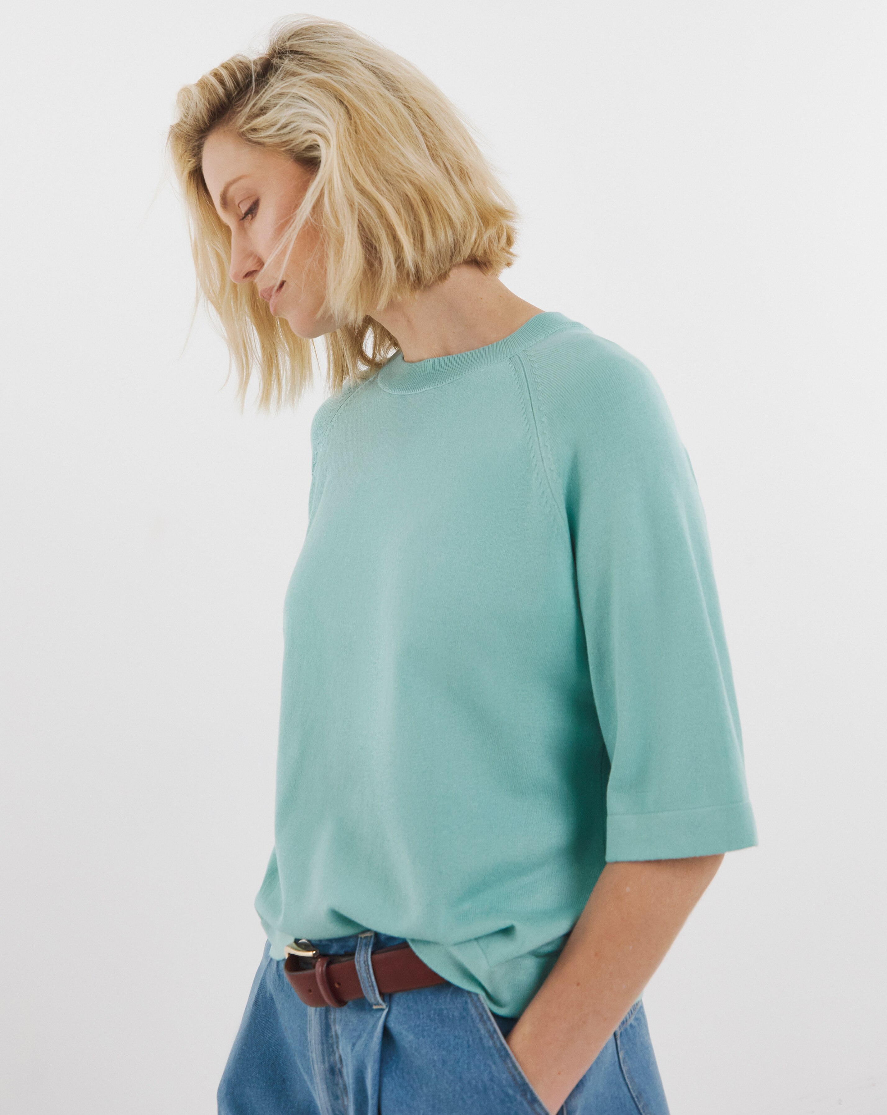 Eversoft Teal Half Sleeve Knitted T-shirt