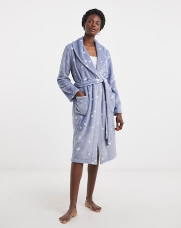 Supersoft Dressing Gown Moon & Stars Print Blue
