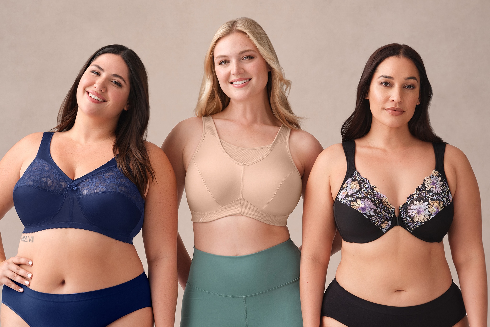3 women stood wearing various types of bras from Glamorise