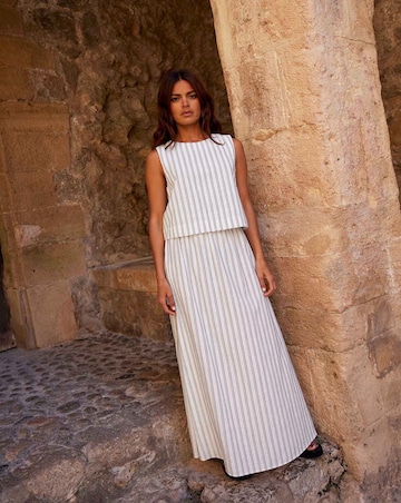 Ro&Zo Ivory Stripe Linen Shell Top