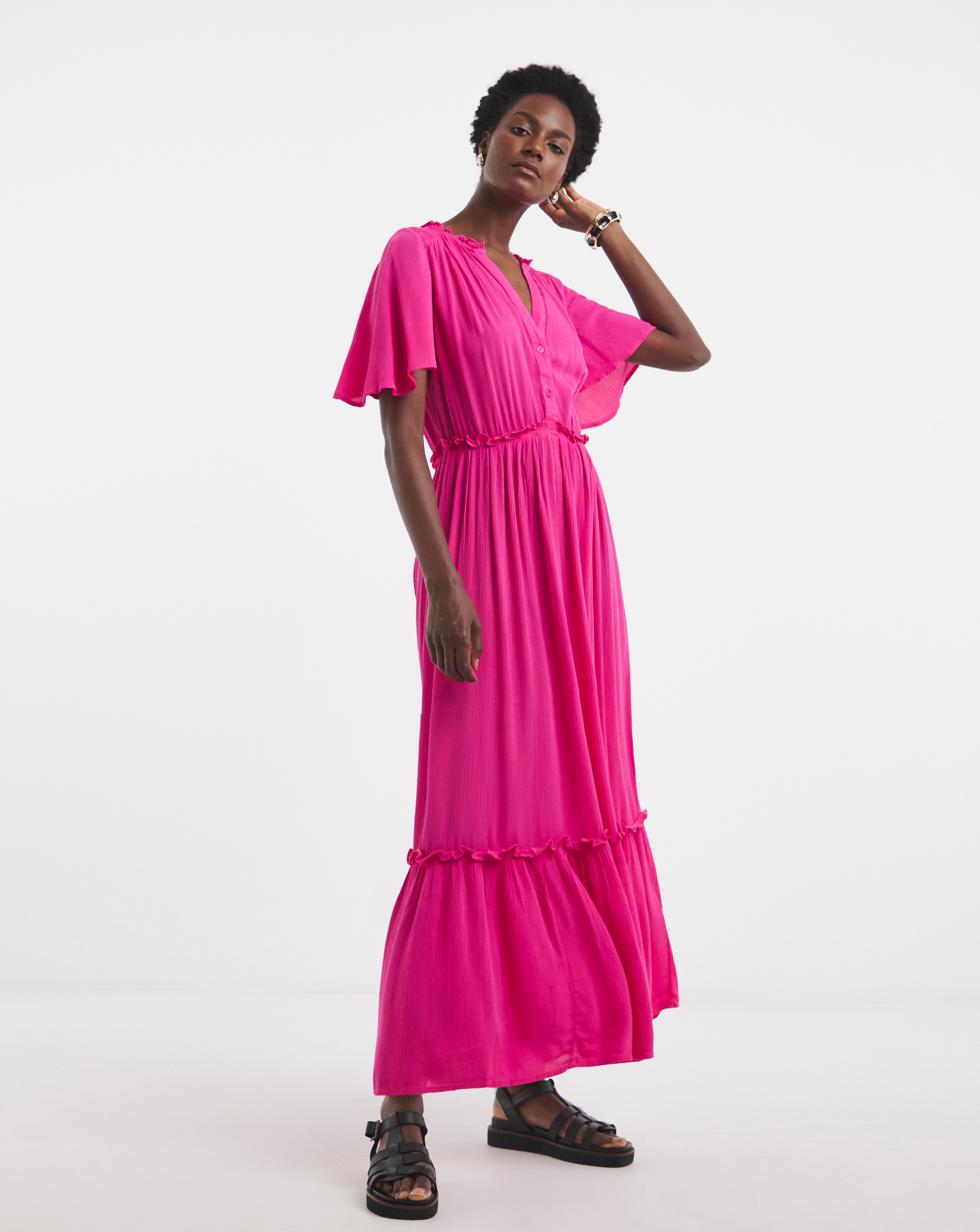 Crinkle Angel Maxi Sleeve Maxi Dress | JD Williams