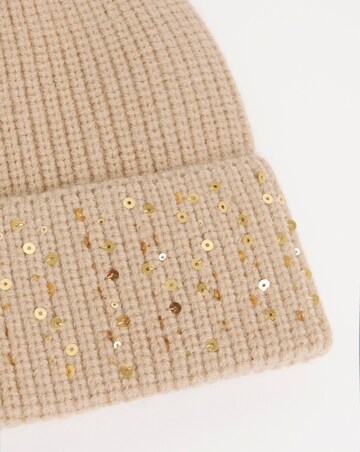Beige Sequin Detail Beanie