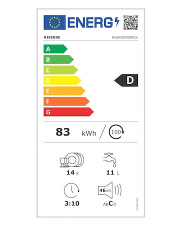 Hisense HS642D90WUK 14 Place Settings Dishwasher - White