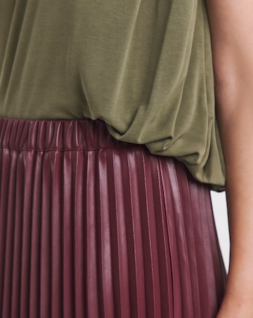 Burgundy PU Pleated Midi Skirt
