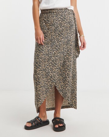 Simply Be Leopard Linen Mix Wrap Midi Skirt