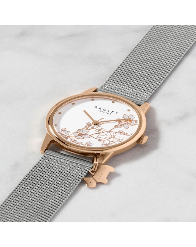 Radley Ladies Silver Stainless Steel Mesh Small Trailing Flower Watch