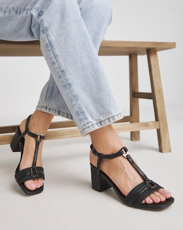 Oprah Low Block Heel T Bar Sandals - Wide Fit (E)