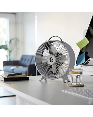 Swan 8'' Retro Clock Fan - Grey