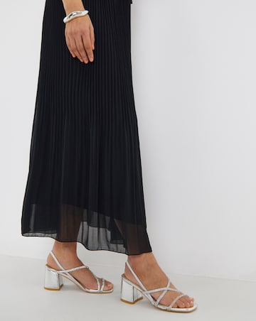 Canberra Strappy Diamante Low Block Heels - Wide Fit (E)