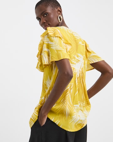 Textured Crinkle Frill Detail Angel Sleeve Top