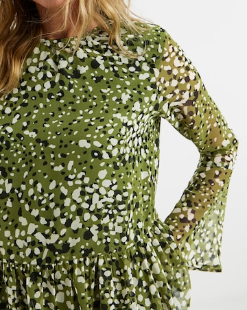 Georgette Collarless Trumpet Sleeve Peplum Blouse