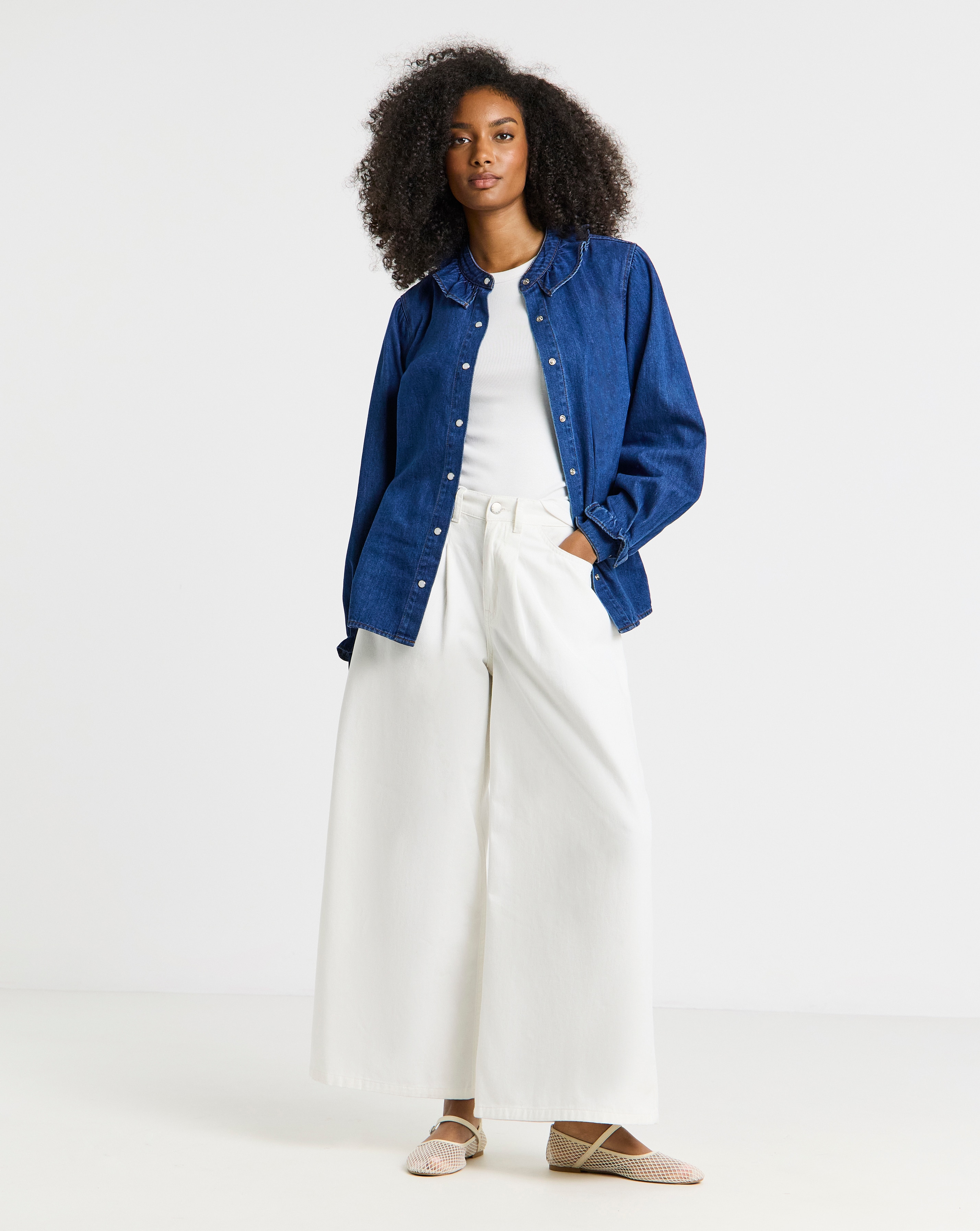 Simply Be Mid Wash Full Collar Denim Shirt | JD Williams