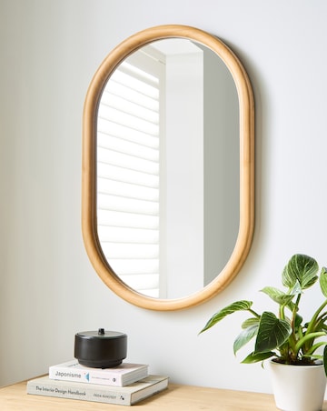 Light Wood Oval Wall Mirror