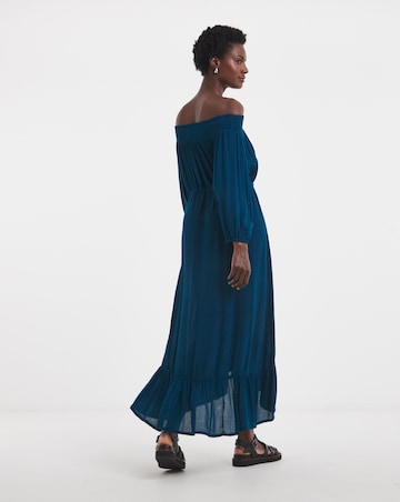 Crinkle Bardot Midi Dress