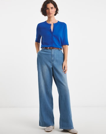 Blue Short Sleeve Crew Neck Cardigan