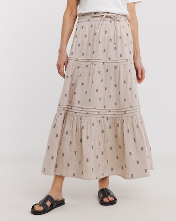 Pure Cotton Textured Tiered Midi Skirt