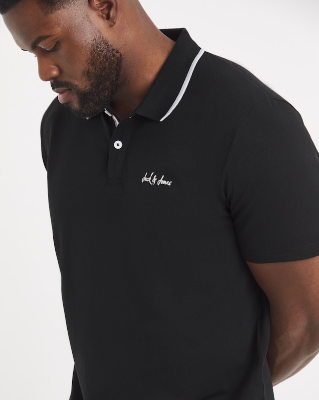 JACK & JONES Blaze Logo Tipped Polo - Black