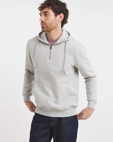 1/4 Zip Hooded Sweatshirt- Grey Marl