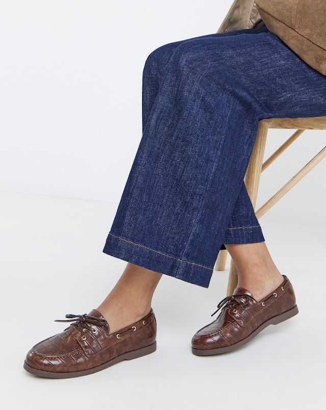 Delly Croc Effect Boat Shoes - Wide Fit (E)